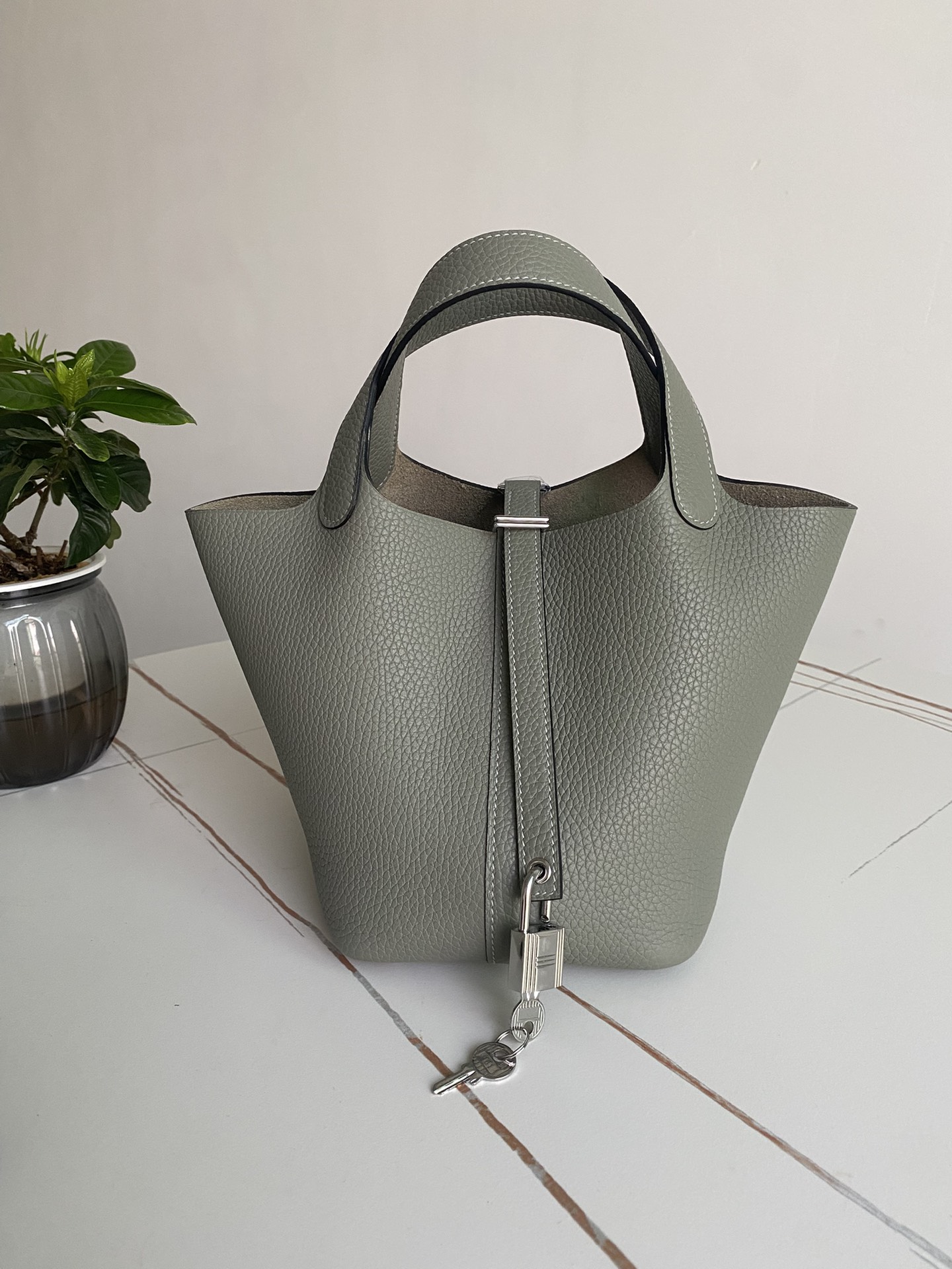 エルメス ピコタンロック 18 ハンドバッグ エレファントグレー TCカーフ シルバー金具 詳細画像 1