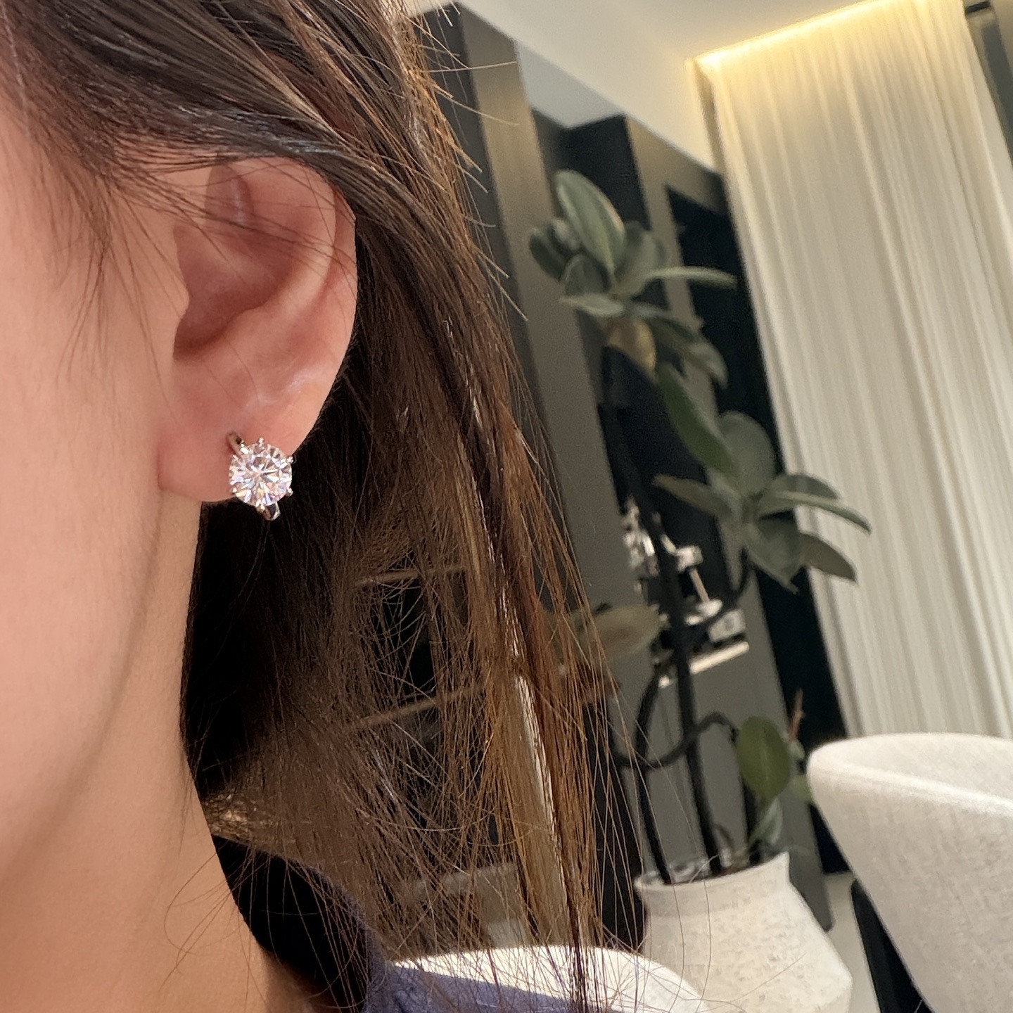 925シルバー 高炭素ダイヤ 六爪 3ct スタッドピアス プラチナカラー A7554 詳細画像 3