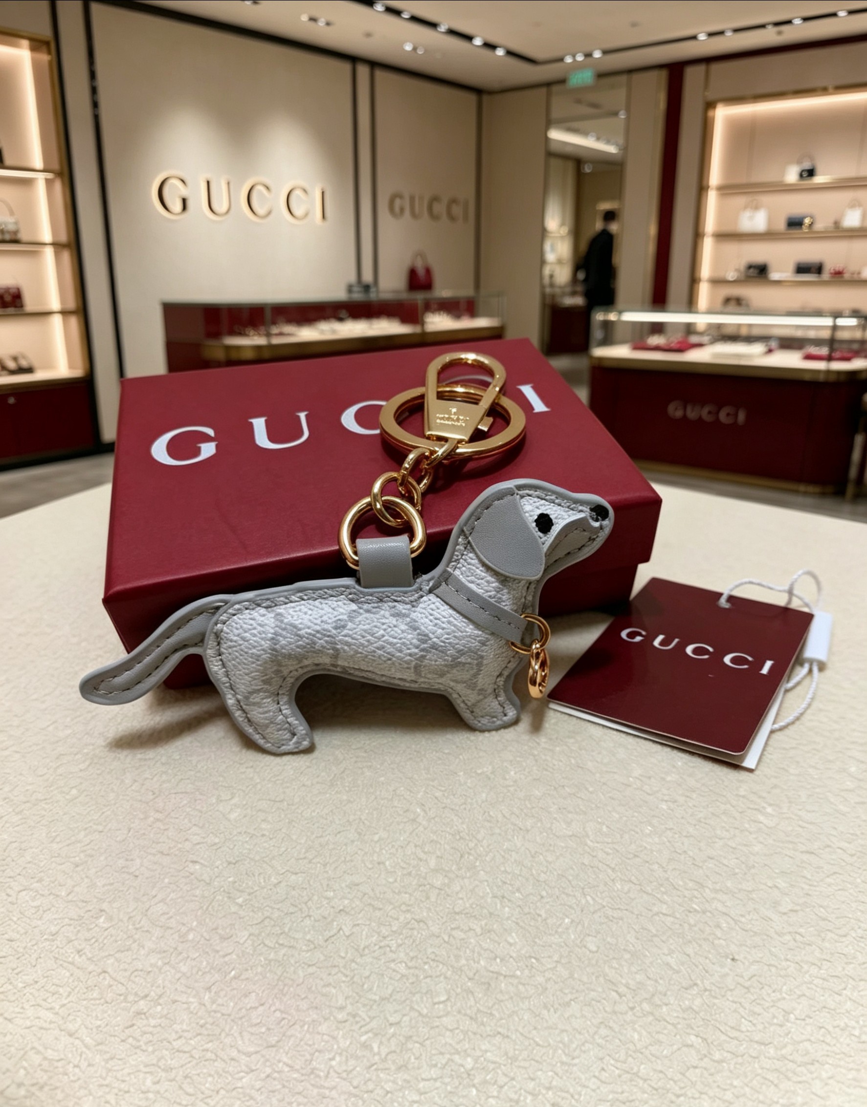 グッチ ダックスフンド バッグチャーム グレー GGキャンバス 詳細画像 3