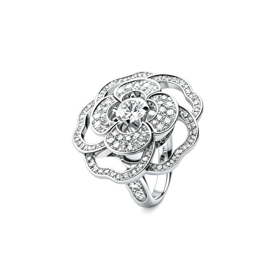 シャネル カメリア ホロー フルクリスタル 山茶花 リング スターリングシルバー A8037 詳細画像 2