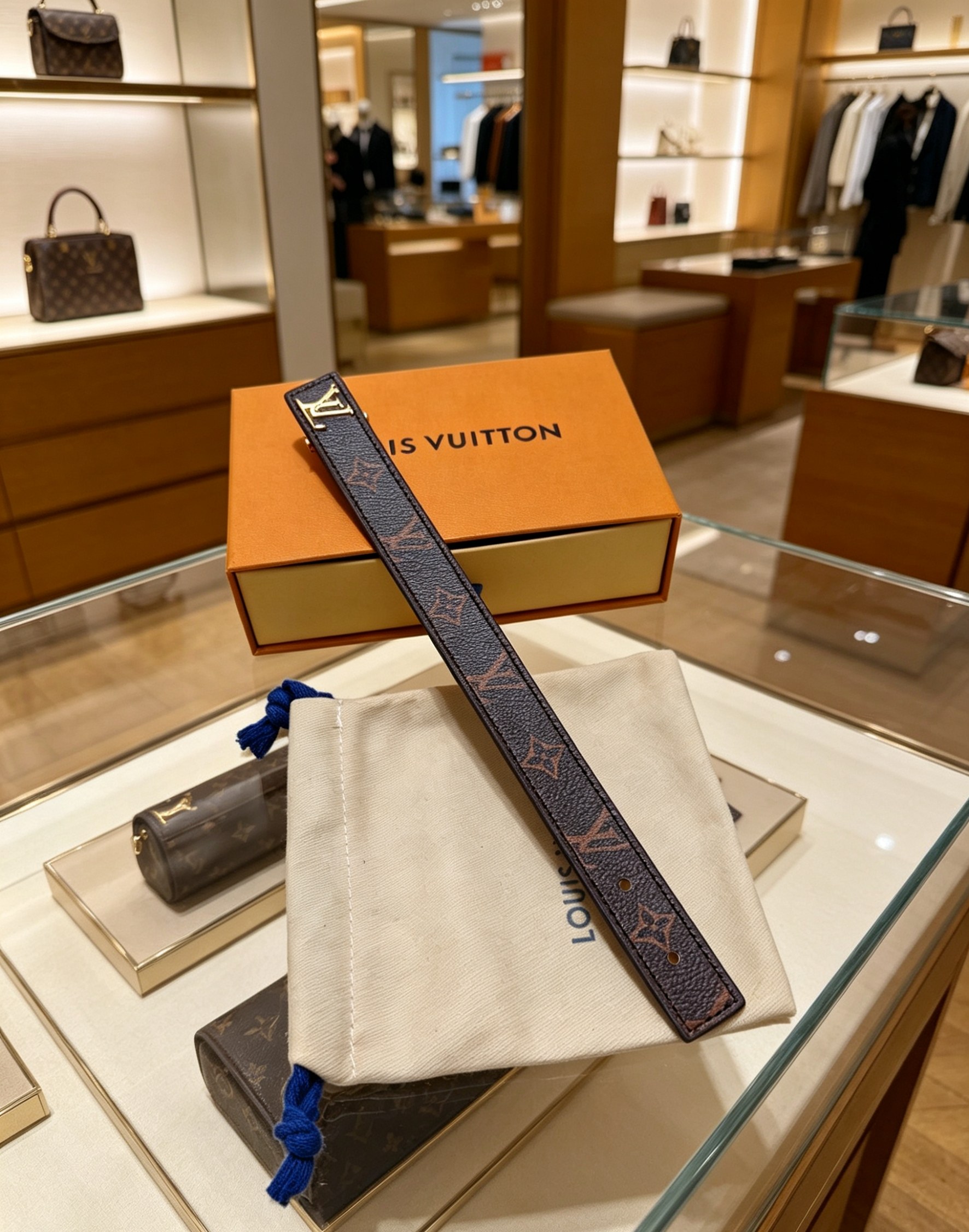 ルイ・ヴィトン モノグラム エクリプス レザーブレスレット メタルロゴ アジャスタブル 詳細画像 1