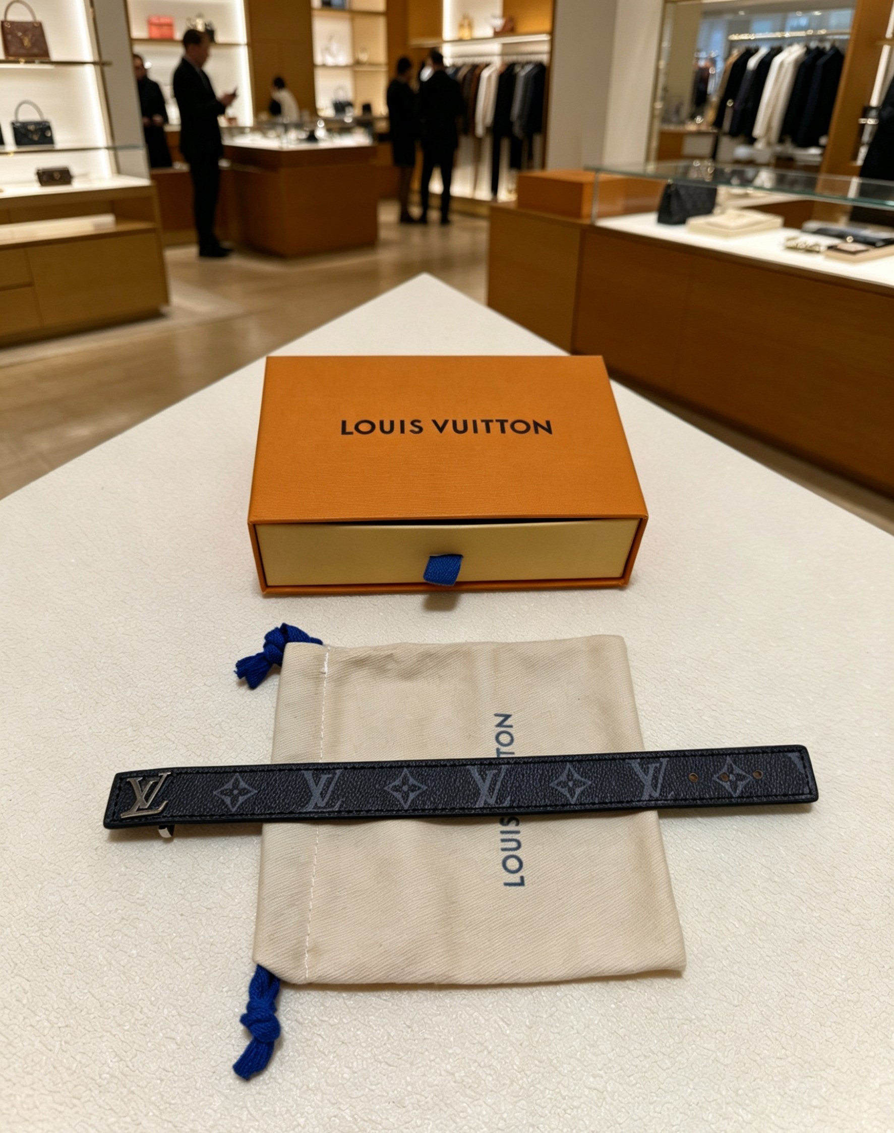 ルイ・ヴィトン 1V モノグラム・エクリプス レザーブレスレット ブラック 詳細画像 1