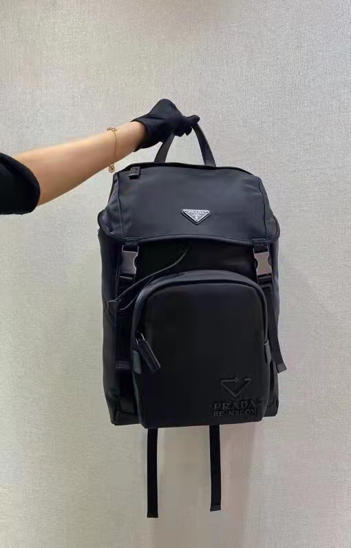 プラダ Re-Nylon レザートリム ユニセックス バックパック ブラック 詳細画像 1