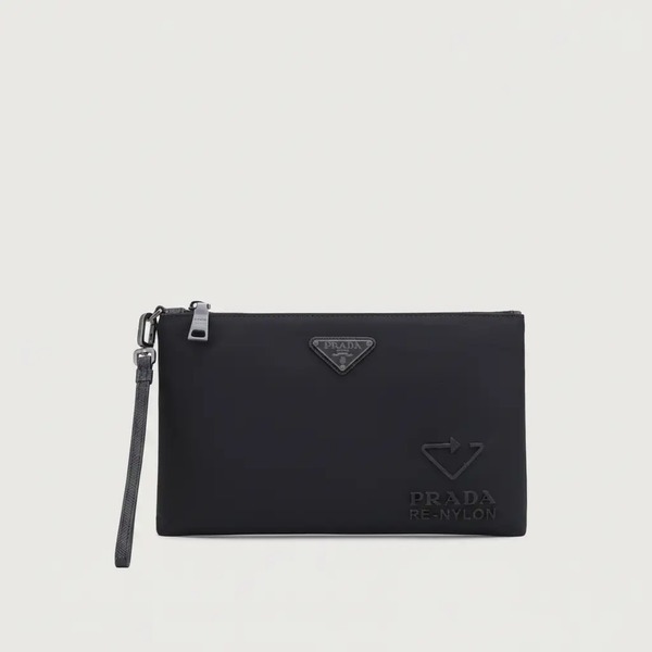 プラダ Re-Nylon サフィアーノレザー クラッチバッグ ブラック