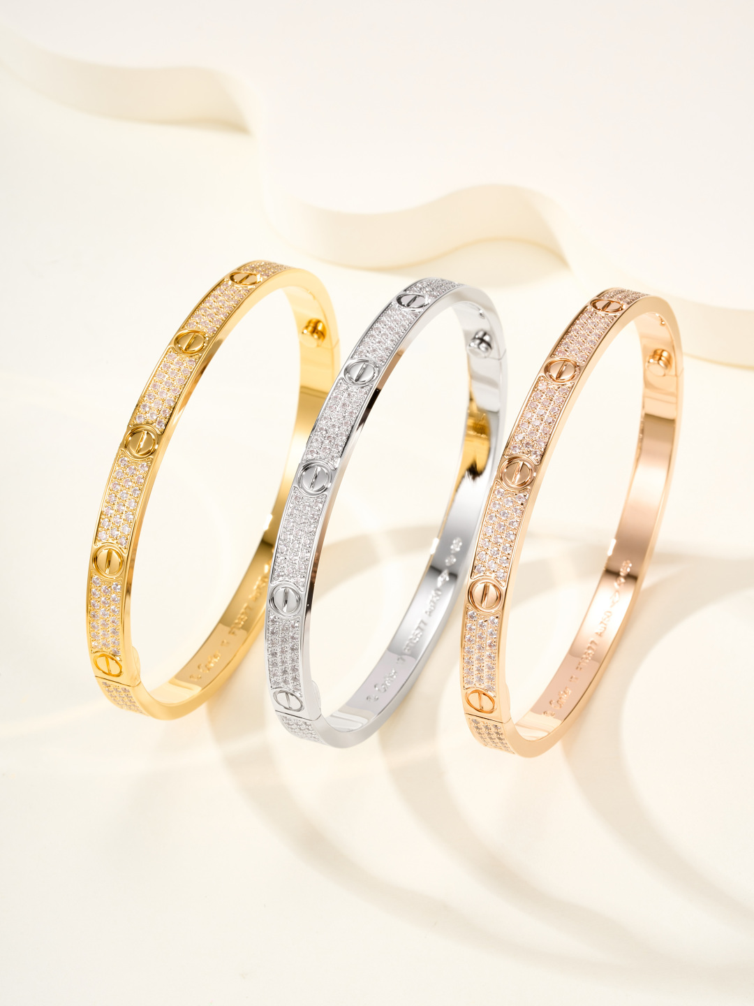 ラブ 満天星 ワイド オープンバングル ゴールド シルバー ローズゴールド 詳細画像 1