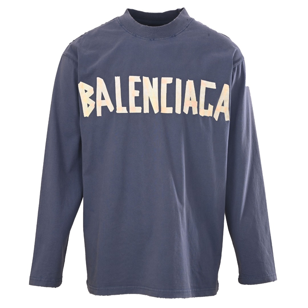 バレンシアガ ウォッシュ加工 マスキングテープ ロングスリーブTシャツ ブラック ブルー 詳細画像 1