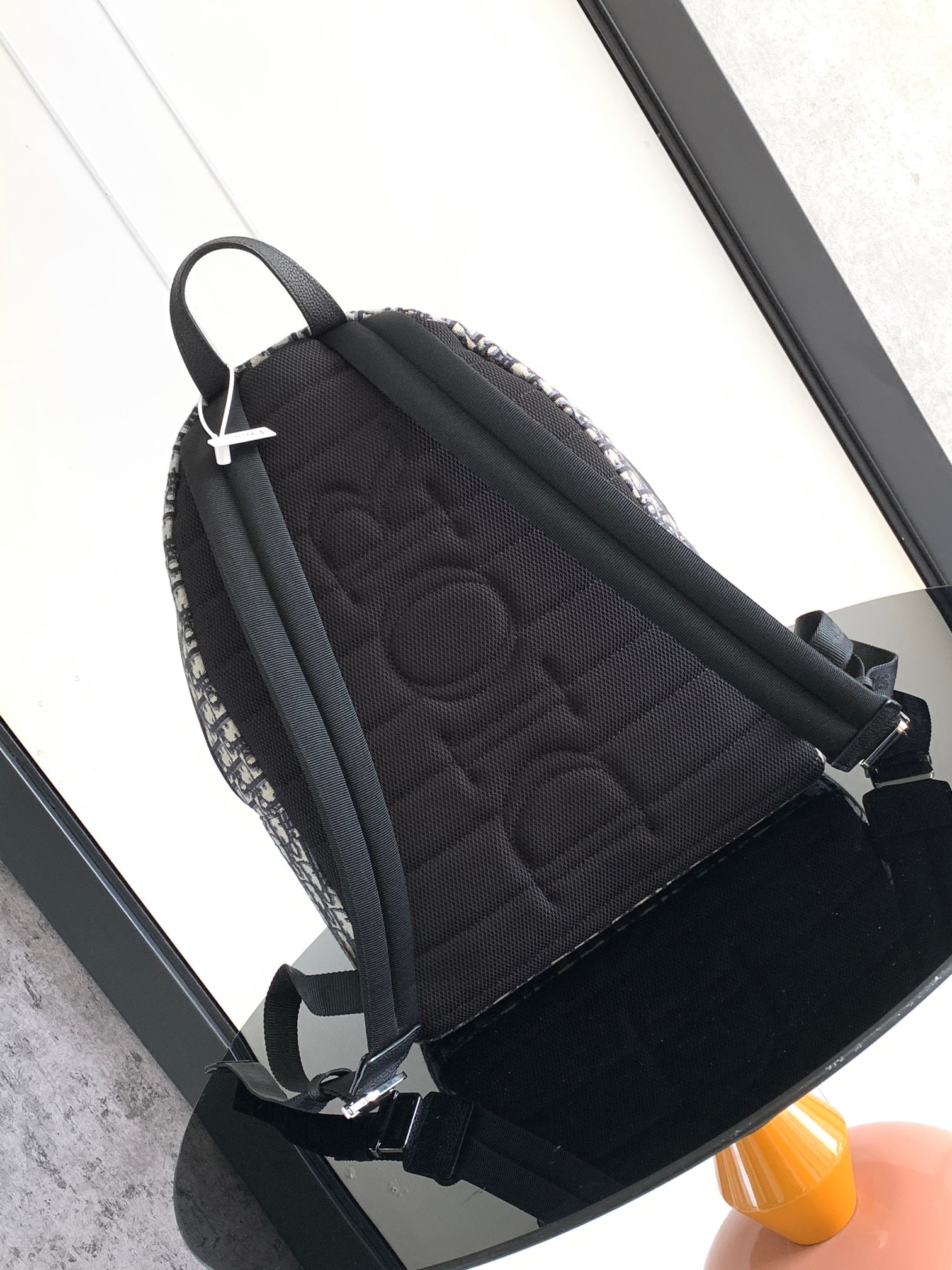 ディオール Oblique ジャカード キャンバス レザー バックパック ベージュ ブラック 詳細画像 3
