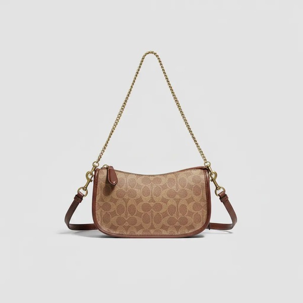 コーチ Waverly チェーンショルダーバッグ タン シグネチャーキャンバス