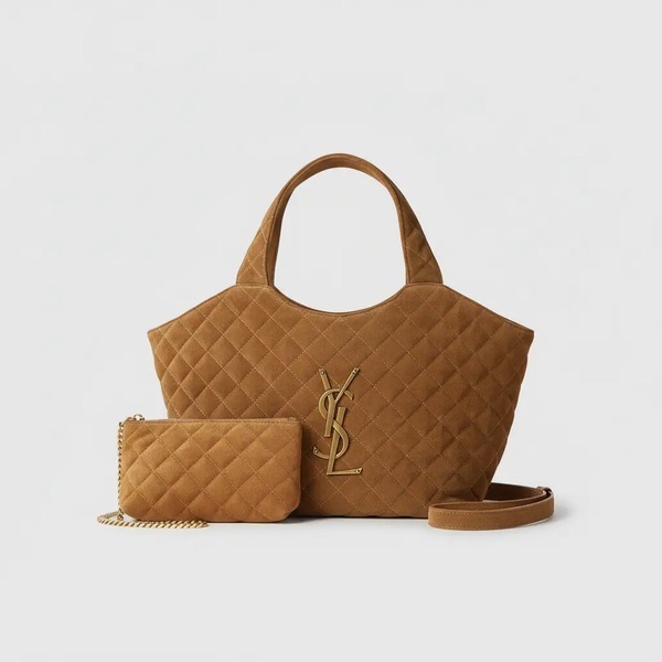 サンローラン ICARE スモール ショッピングバッグ キャメル スエード 858191