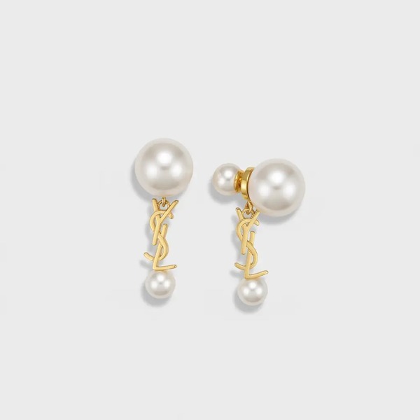 サンローラン YSL ロゴ パール ピアス ゴールド ホワイト