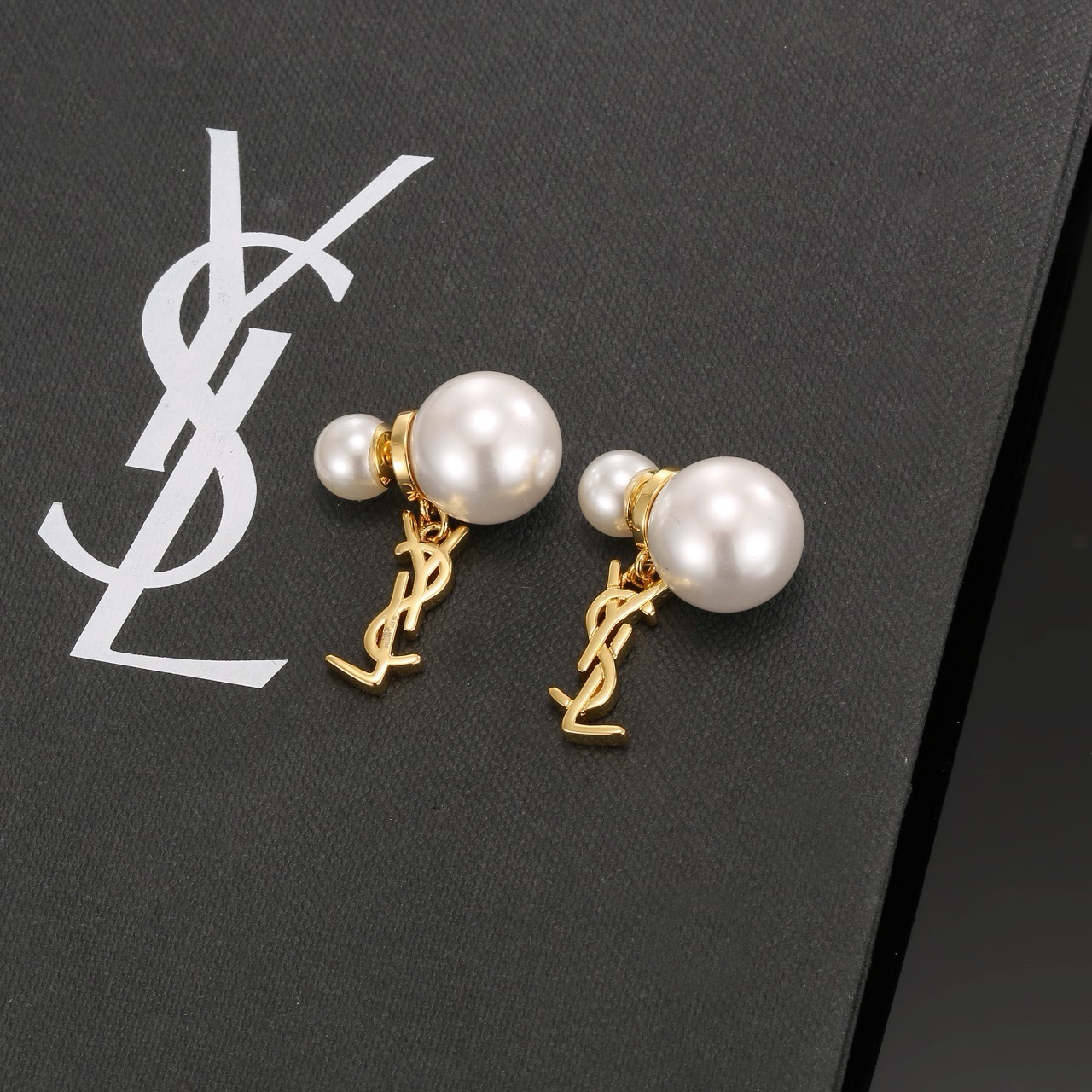 サンローラン YSL ロゴ パール ピアス ゴールド ホワイト 詳細画像 1