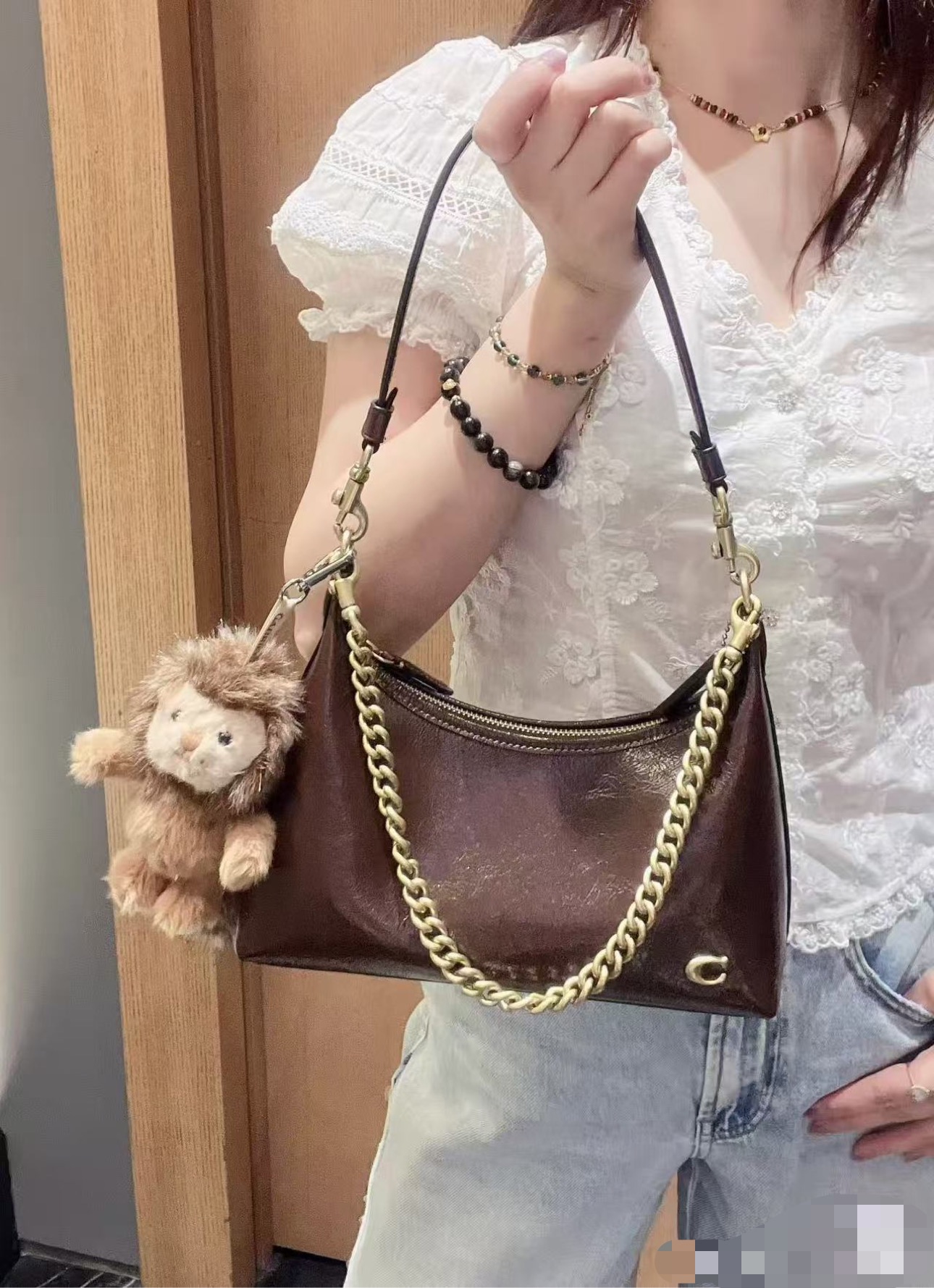 コーチ ハーフムーン ショルダーハンドバッグ CR652 ダークブラウン 詳細画像 2