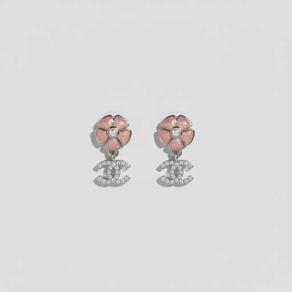 シャネル カメリア フラワー ダブルC ドロップピアス ピンク