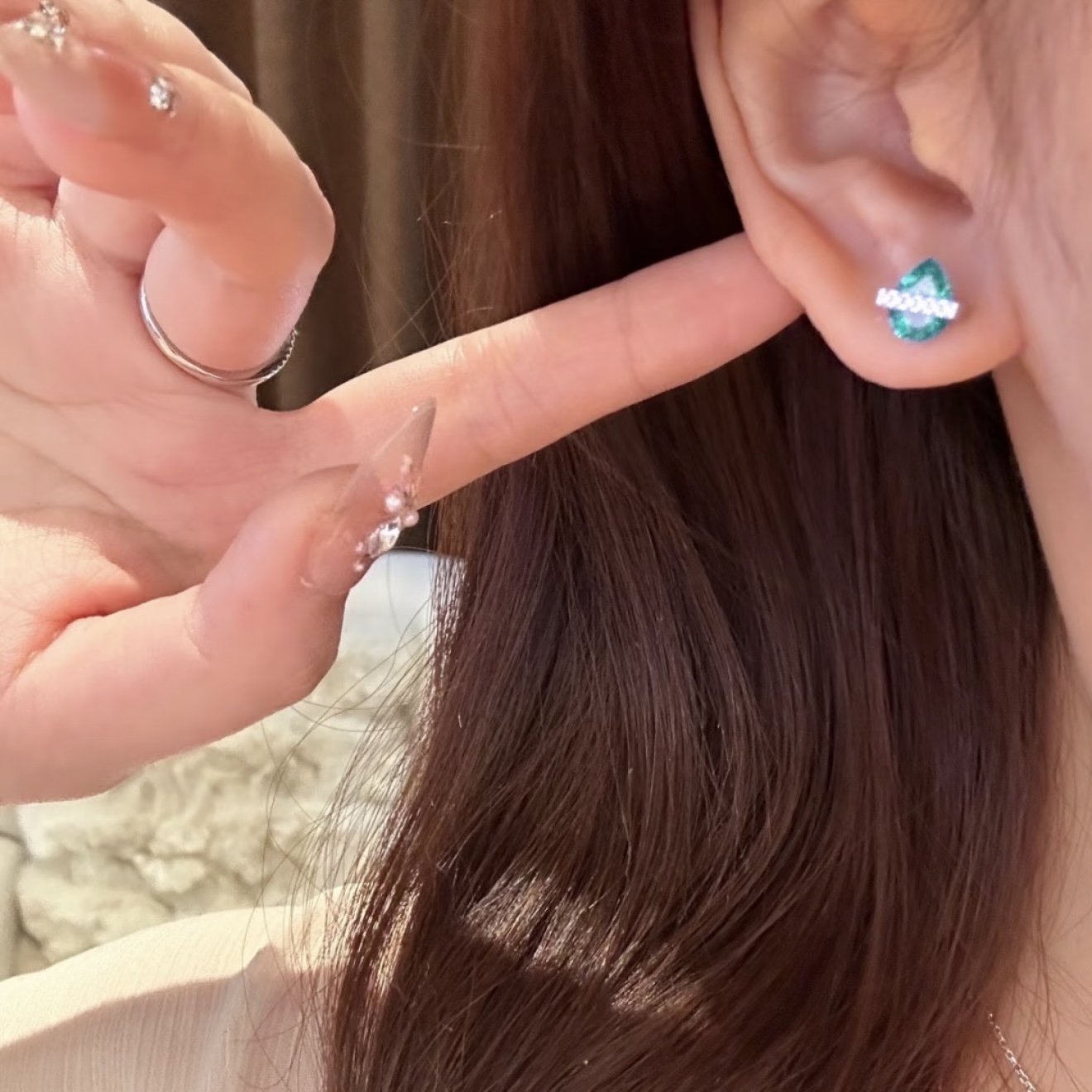 マーキスカット アクアマリン シングルライン 925シルバー スタッドピアス A7875 詳細画像 3