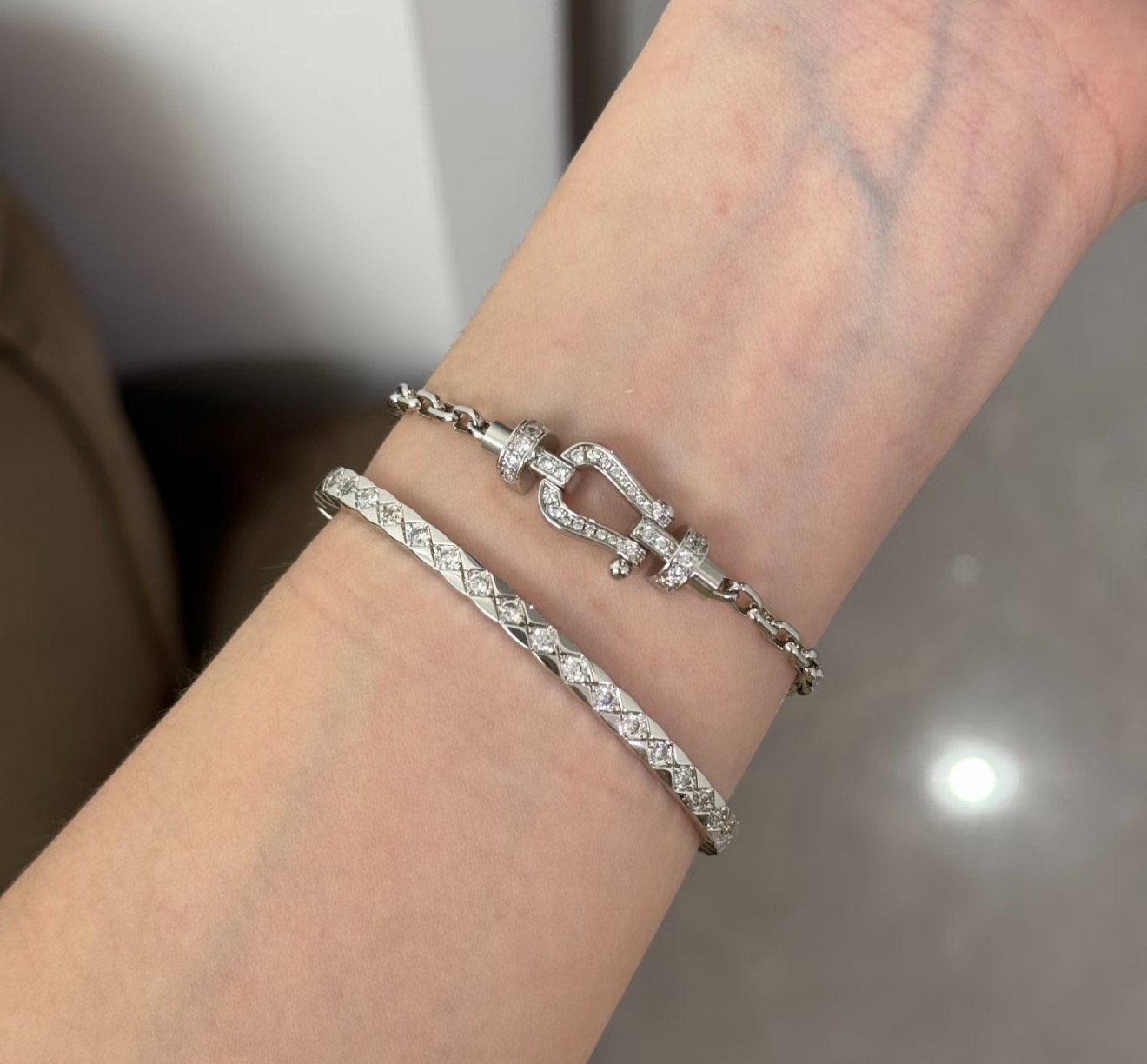 フレッド ダブルロウ ダイヤ ホースシューバックル ブレスレット プラチナカラー スターリングシルバー925 A5491 詳細画像 3