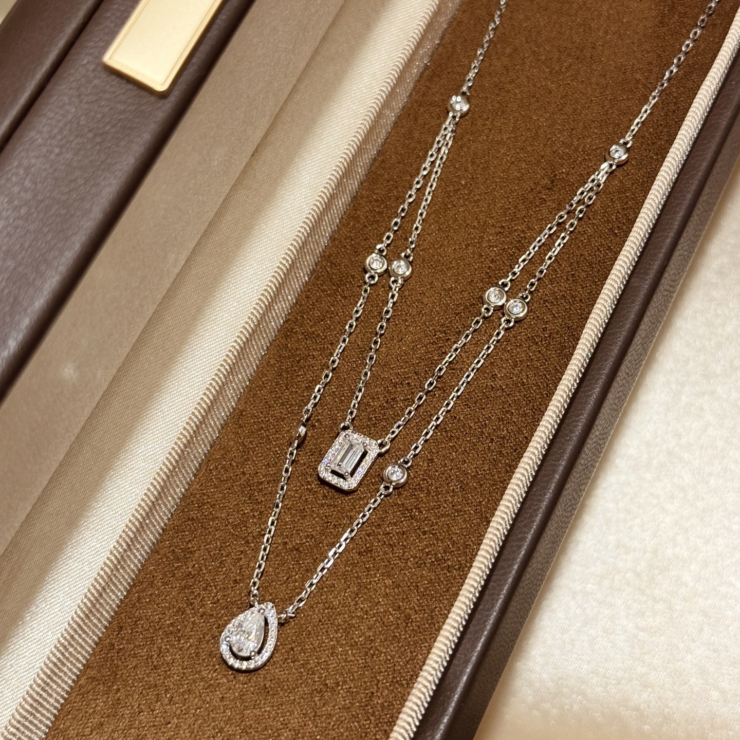 ダブルレイヤー スクエアジルコニア ドロップ タッセルネックレス S925 スターリングシルバー A1117 詳細画像 1
