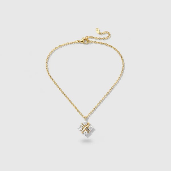 Sberger クロス フォーダイヤ ツートーン ネックレス S925 スターリングシルバー 14K ゴールドメッキ A0872