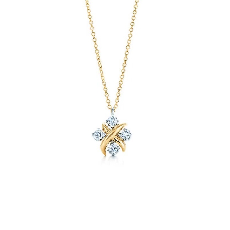 Sberger クロス フォーダイヤ ツートーン ネックレス S925 スターリングシルバー 14K ゴールドメッキ A0872 詳細画像 2
