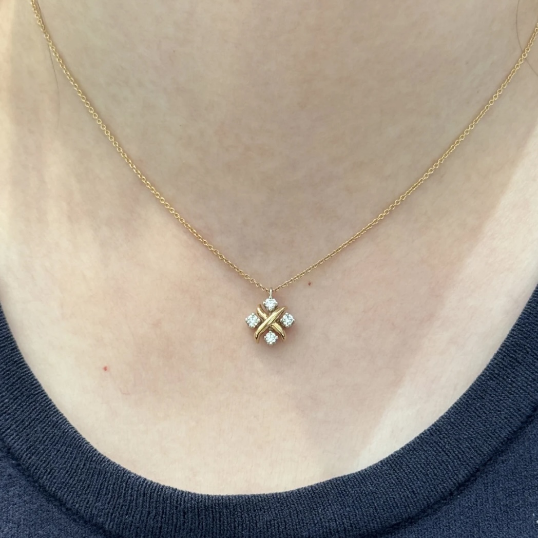 Sberger クロス フォーダイヤ ツートーン ネックレス S925 スターリングシルバー 14K ゴールドメッキ A0872 詳細画像 3