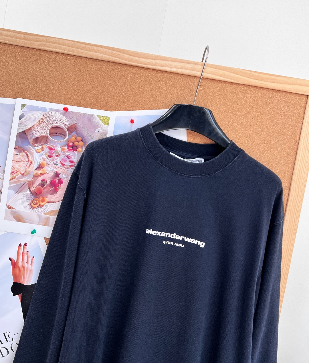 アレキサンダー ワン ウォッシュド ヴィンテージ ロゴ 長袖Tシャツ チャコールグレー ホワイト E670240 詳細画像 3