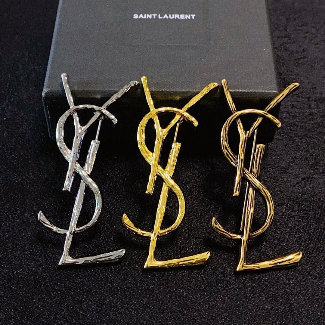 サンローラン YSL ヴィンテージ ブランチ テクスチャー ブローチ 詳細画像 1