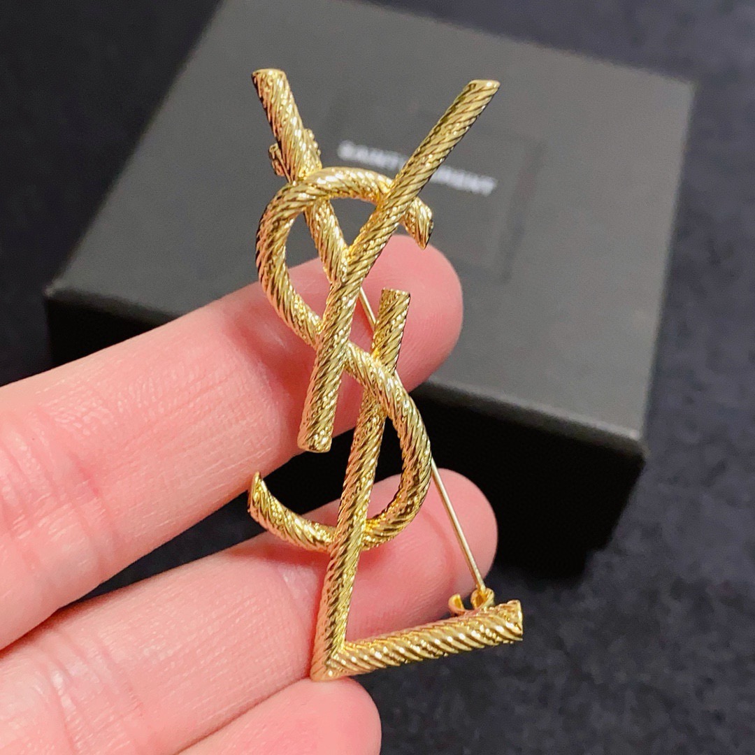 サンローラン YSL モノグラム スモールブローチ ゴールド 詳細画像 1