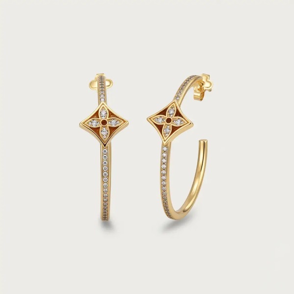 ルイ・ヴィトン LV Twig クリスタル フープピアス ゴールド