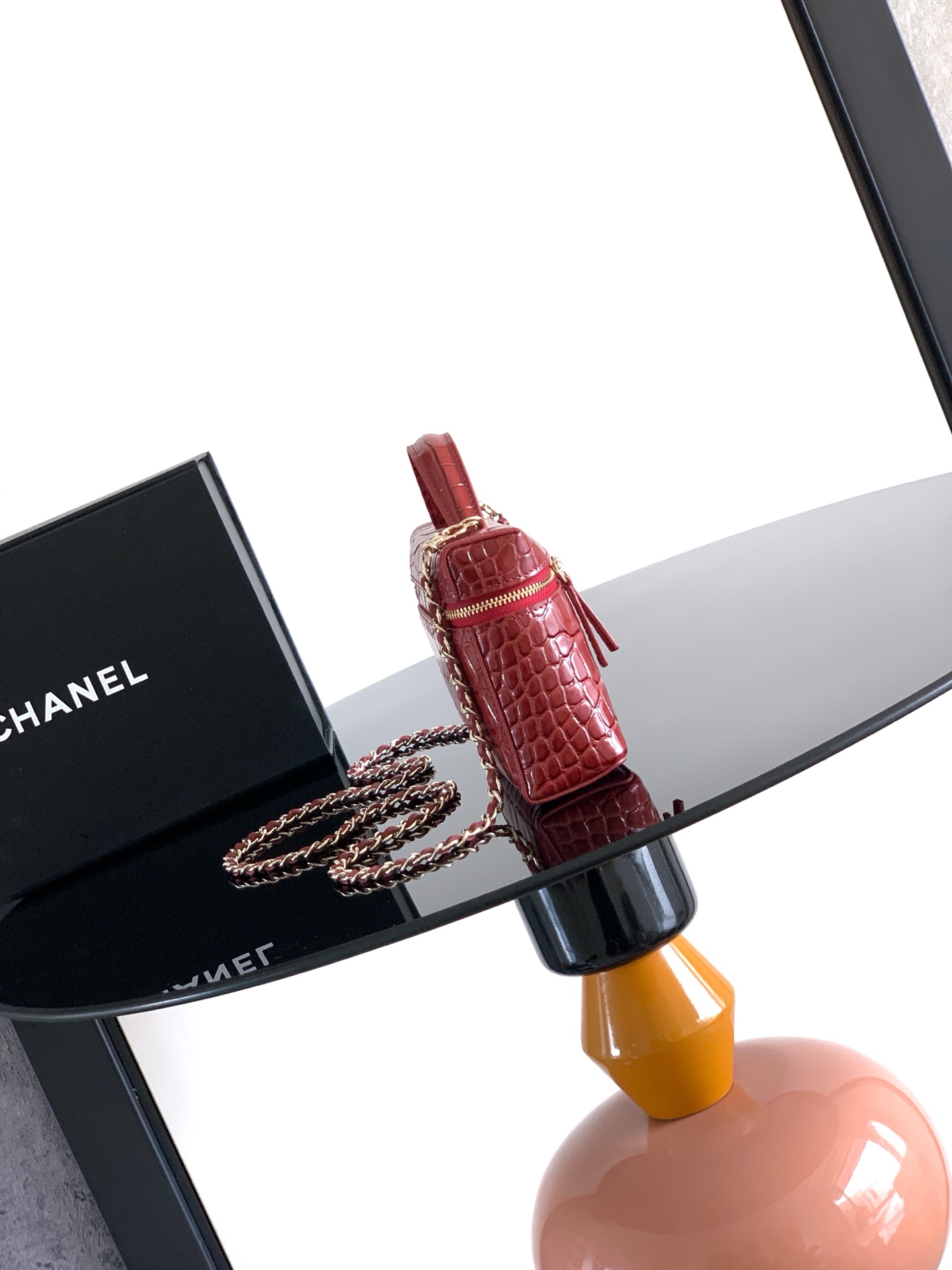 シャネル LP ランチボックス クロコ型押しレザー チェーンショルダーバッグ ワインレッド 5346 詳細画像 3