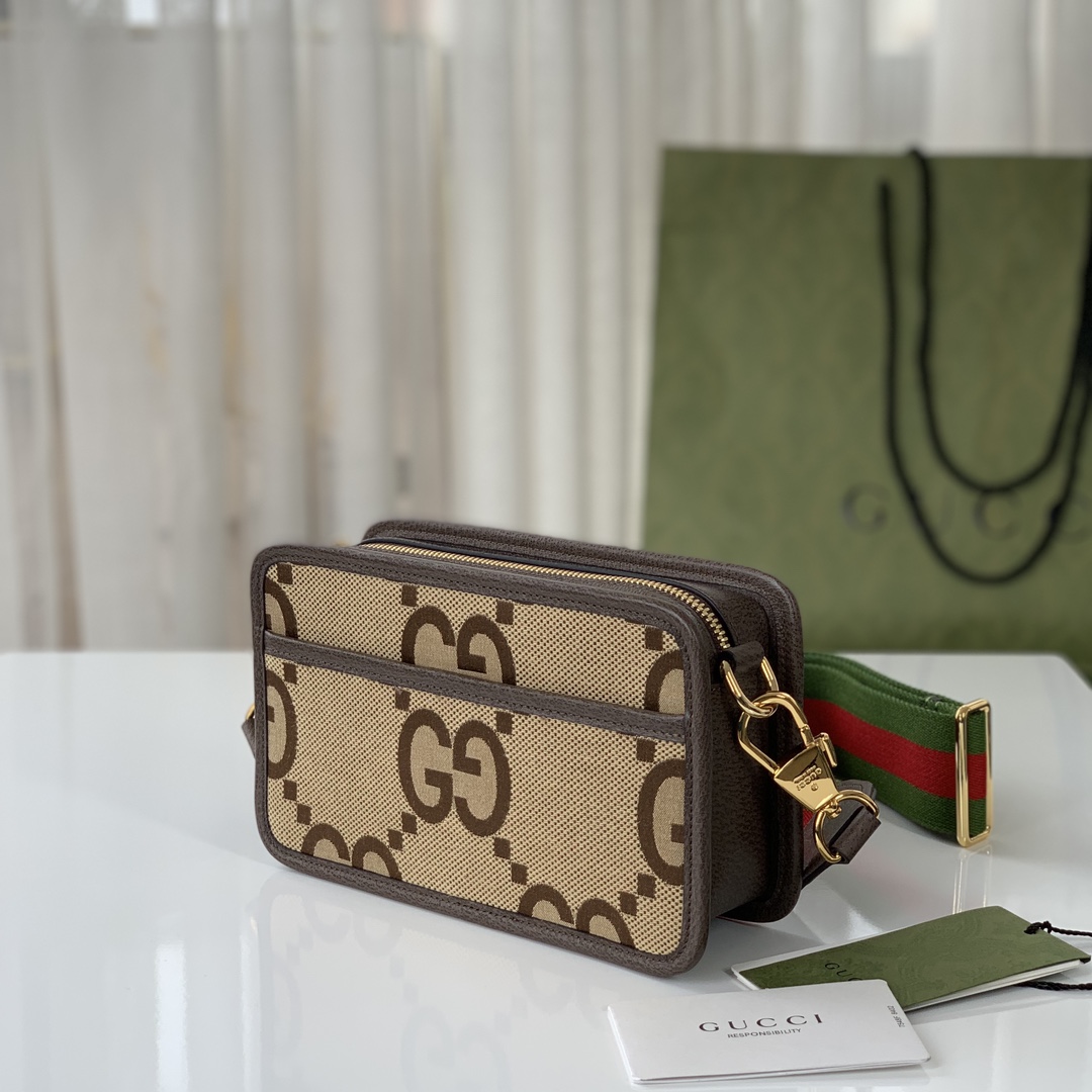 グッチ ジャンボGG キャンバス レザー ショルダーバッグ ベージュ エボニー 詳細画像 2