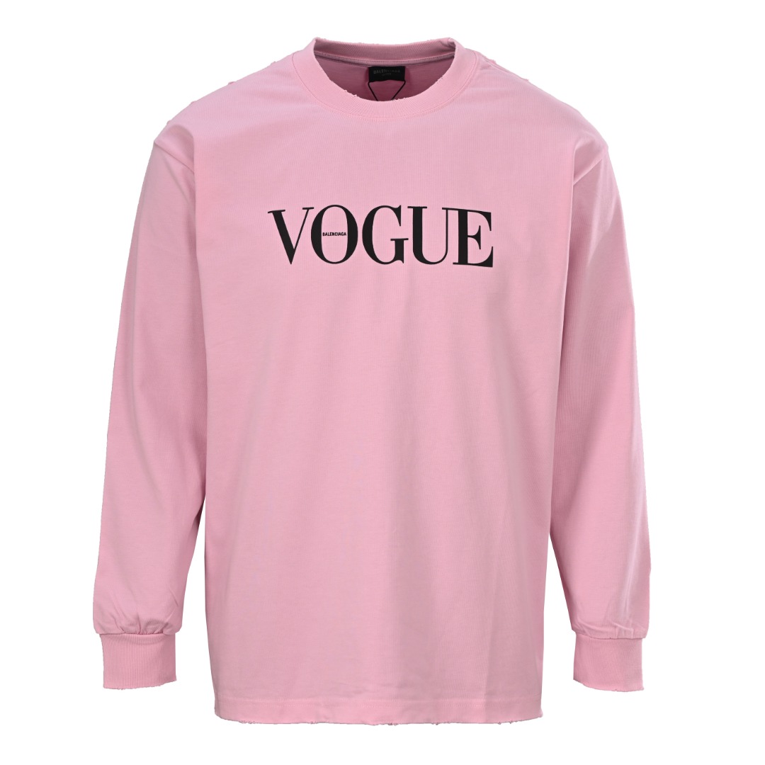 バレンシアガ x Vogue ダメージ加工 ロングスリーブTシャツ ピンク 詳細画像 1