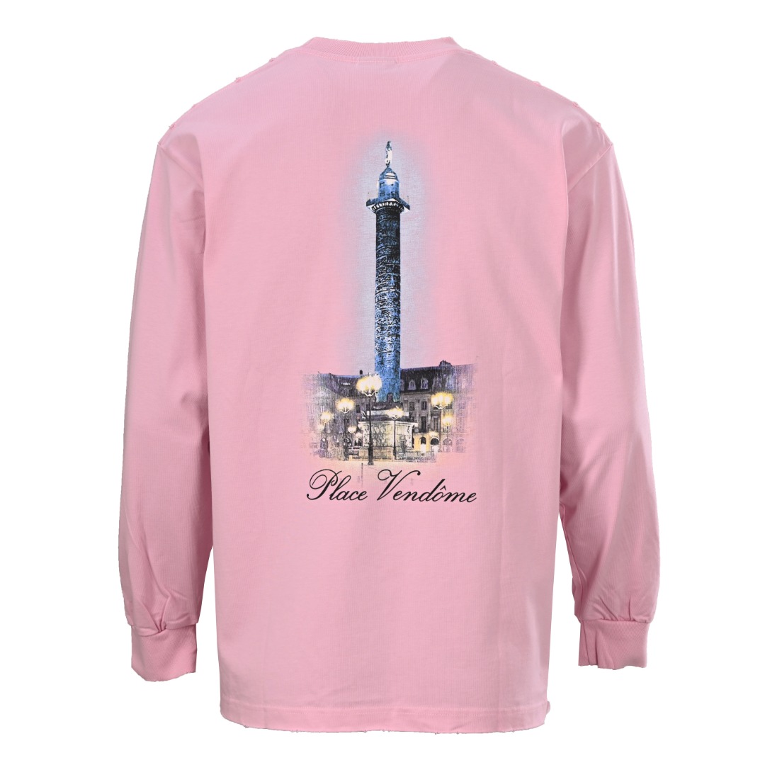 バレンシアガ x Vogue ダメージ加工 ロングスリーブTシャツ ピンク 詳細画像 3