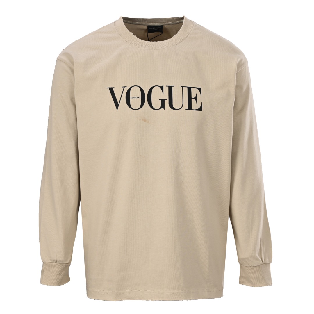 バレンシアガ Vogue ダメージ加工 ロングスリーブTシャツ ライトブラウン 詳細画像 1