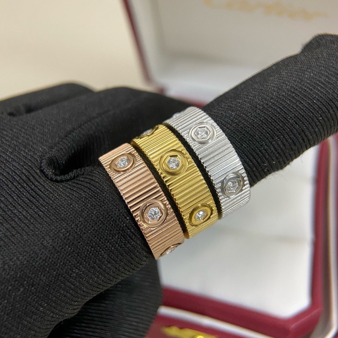 カルティエ 6粒ダイヤ ネイルデザイン ストレートラインリング シルバー ゴールド ローズゴールド 詳細画像 1