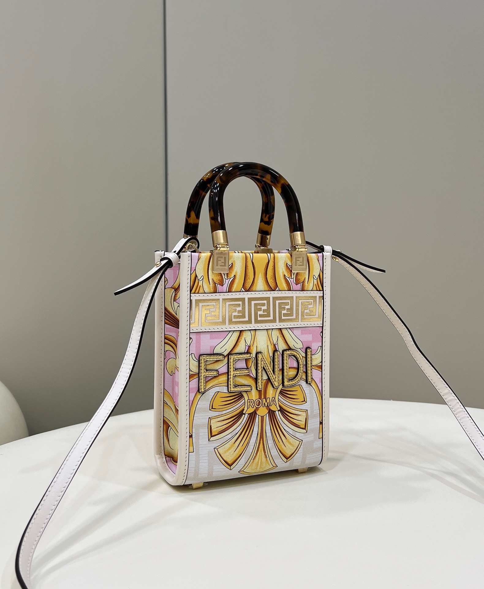 フェンディ ミニトートバッグ バロッグプリント ピンク ゴールド 詳細画像 2
