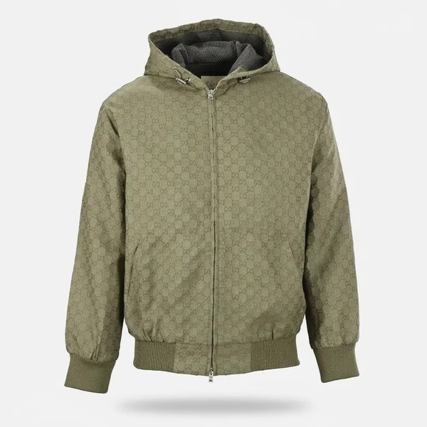 グッチ GG総柄 フーデッドジャケット フォレストグリーン