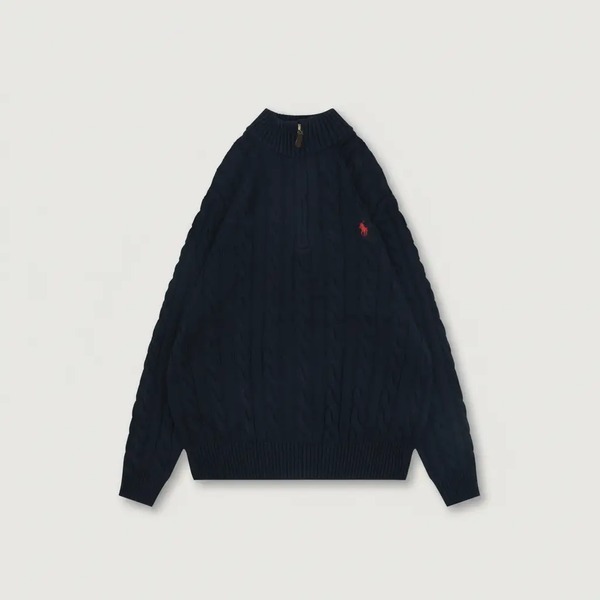 ポロ ラルフ ローレン スモールポニー ケーブルニット ハーフジップ セーター ジャケット ネイビー レッド