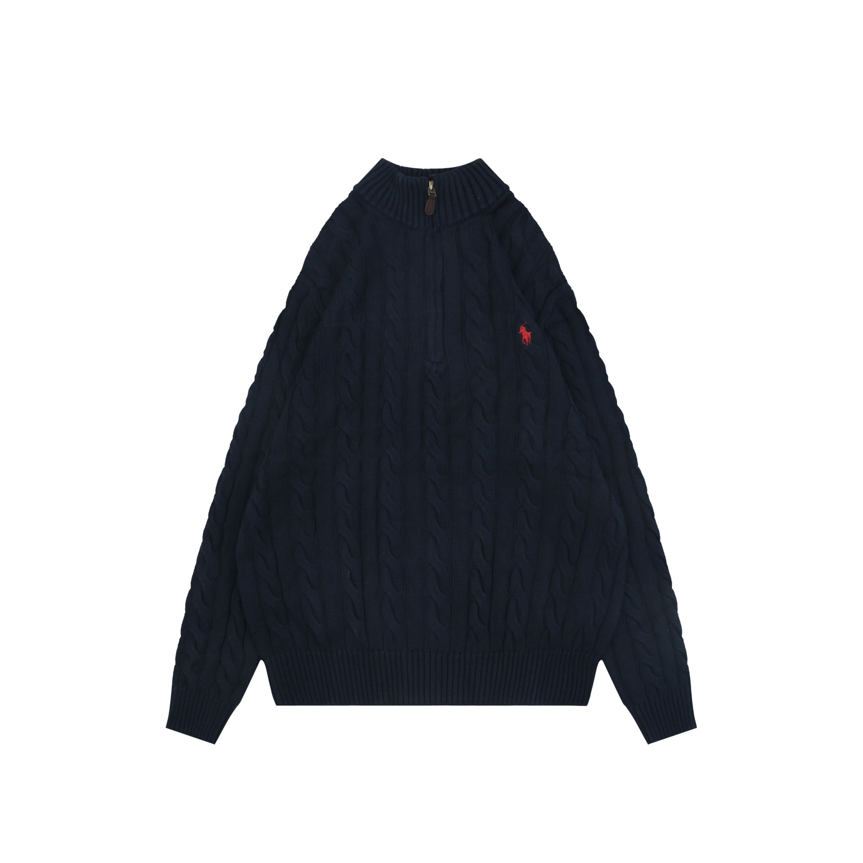 ポロ ラルフ ローレン スモールポニー ケーブルニット ハーフジップ セーター ジャケット ネイビー レッド 詳細画像 1