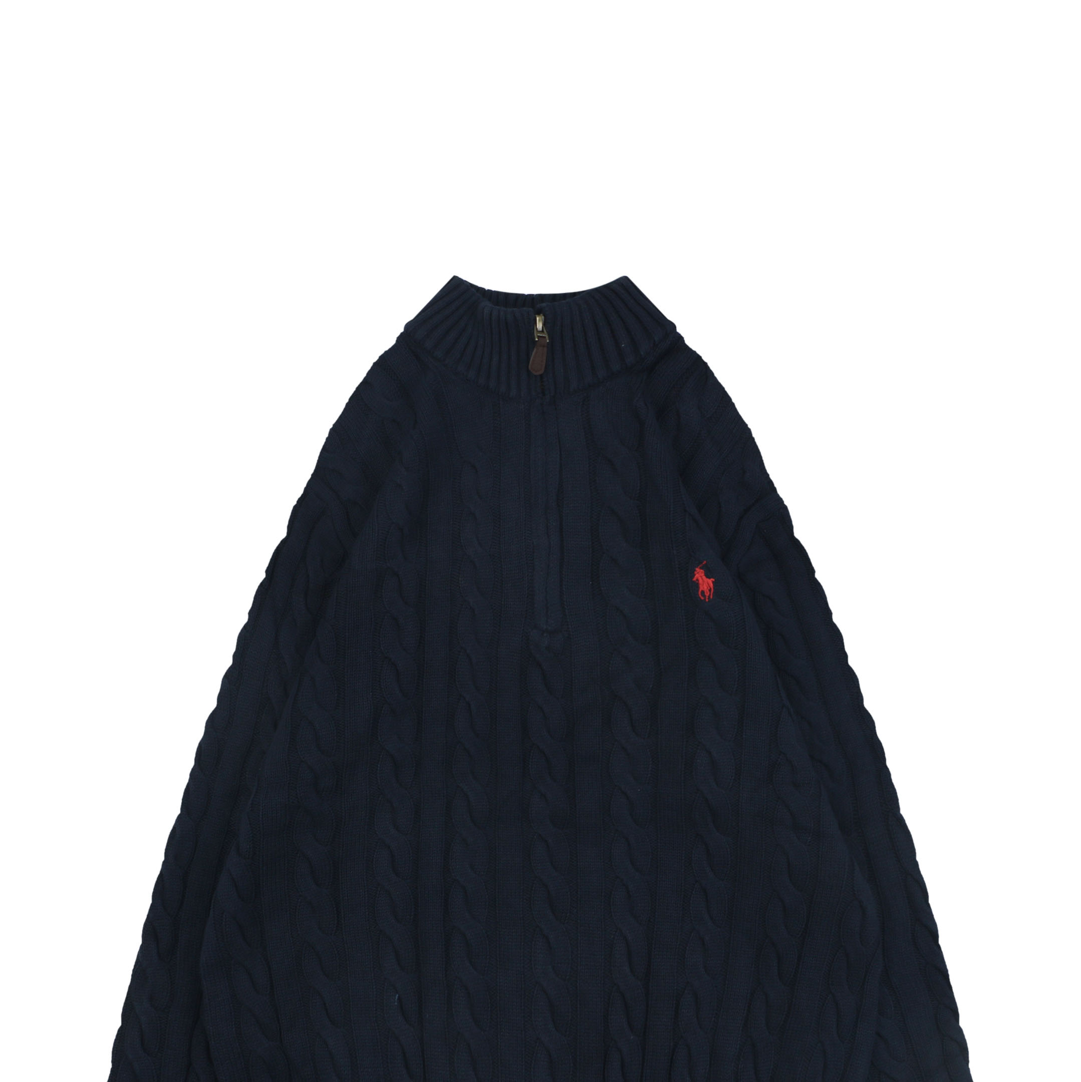 ポロ ラルフ ローレン スモールポニー ケーブルニット ハーフジップ セーター ジャケット ネイビー レッド 詳細画像 3