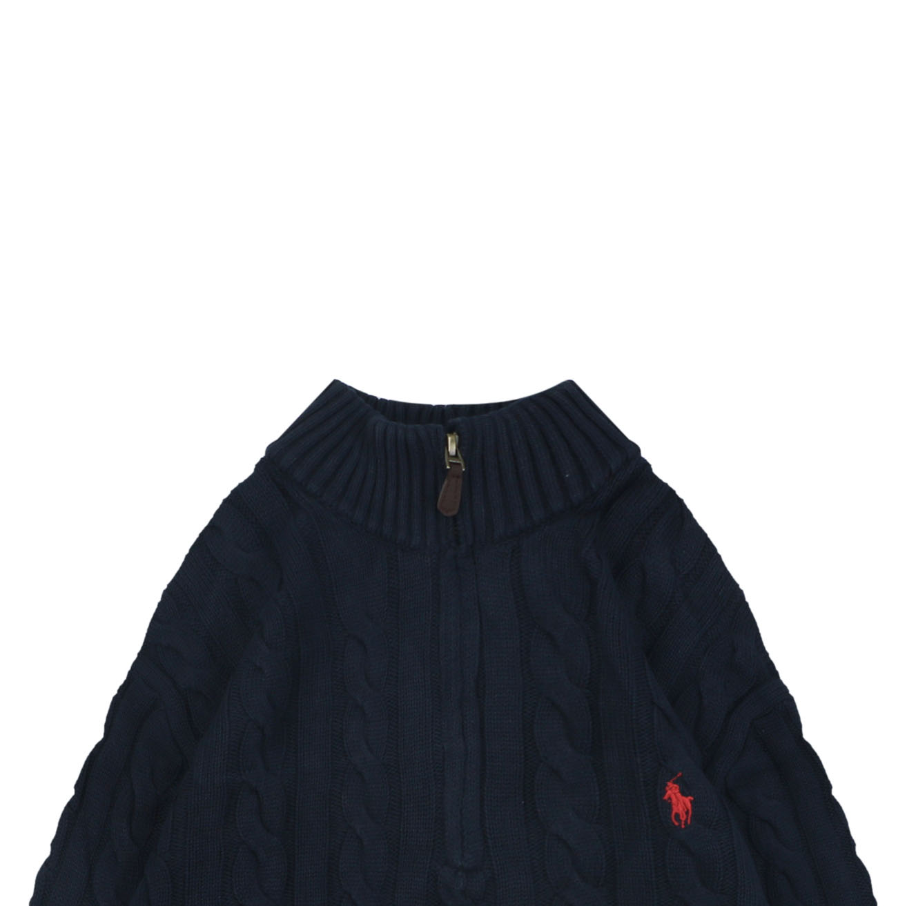 ポロ ラルフ ローレン スモールポニー ケーブルニット ハーフジップ セーター ジャケット ネイビー レッド 詳細画像 2