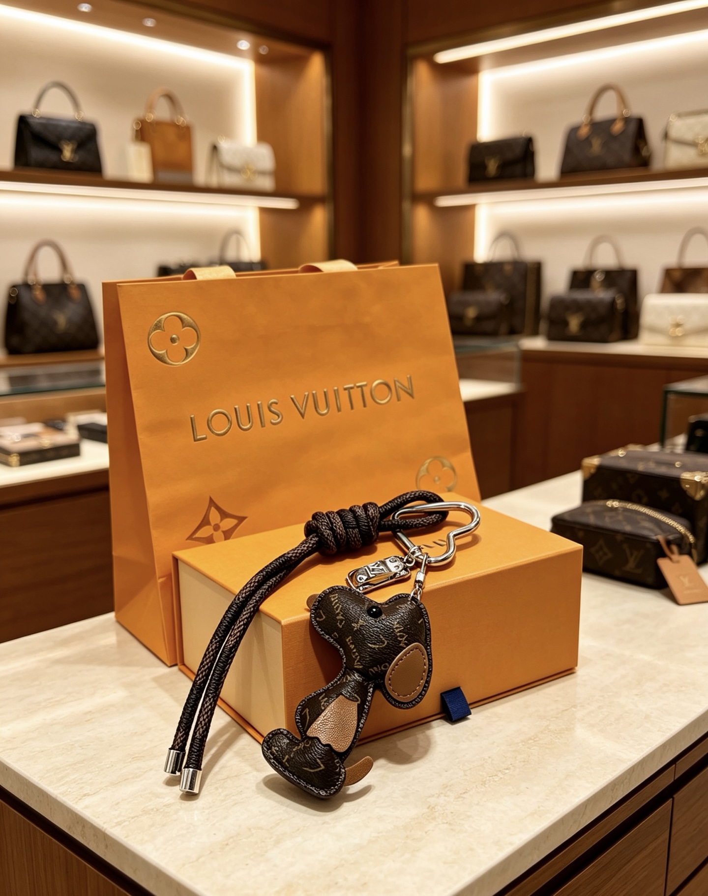 ルイ・ヴィトン モノグラム ドッグ キーホルダー バッグチャーム ブラウン 詳細画像 3