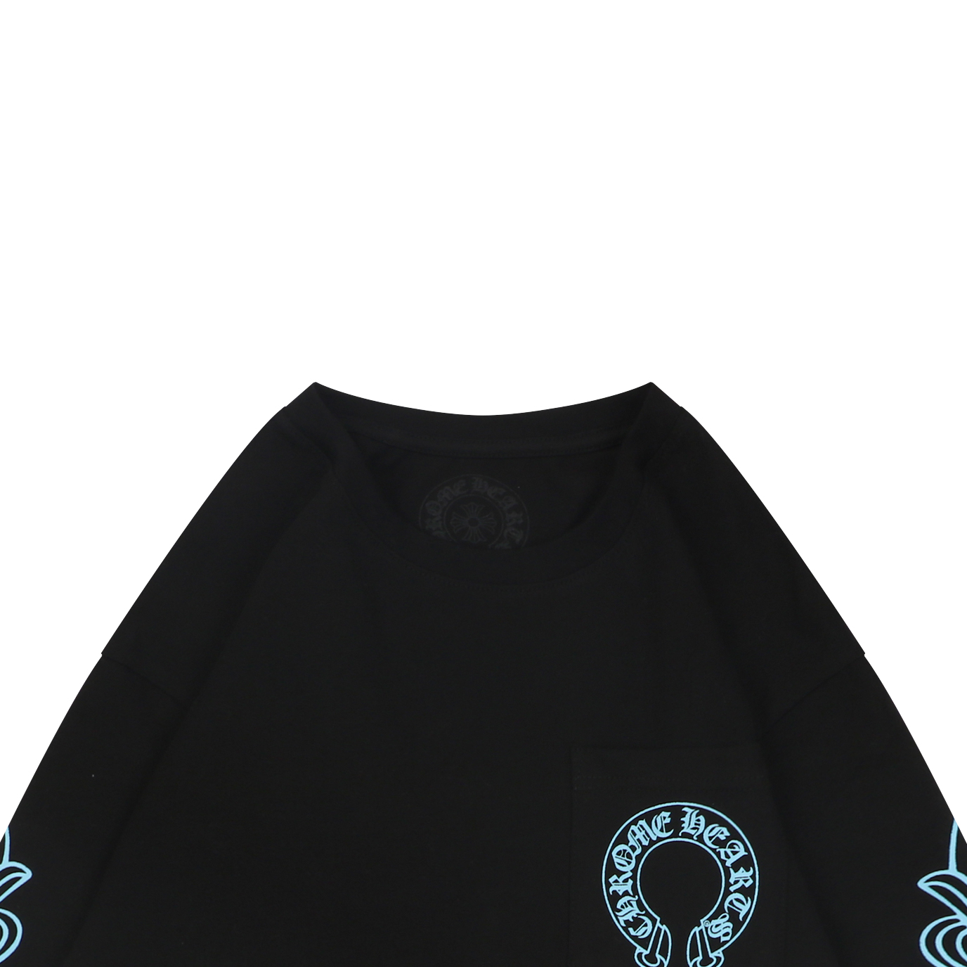 クロムハーツ クロスフローラル 梵字 スクロールプリント 長袖Tシャツ ブラック ブルー 詳細画像 3
