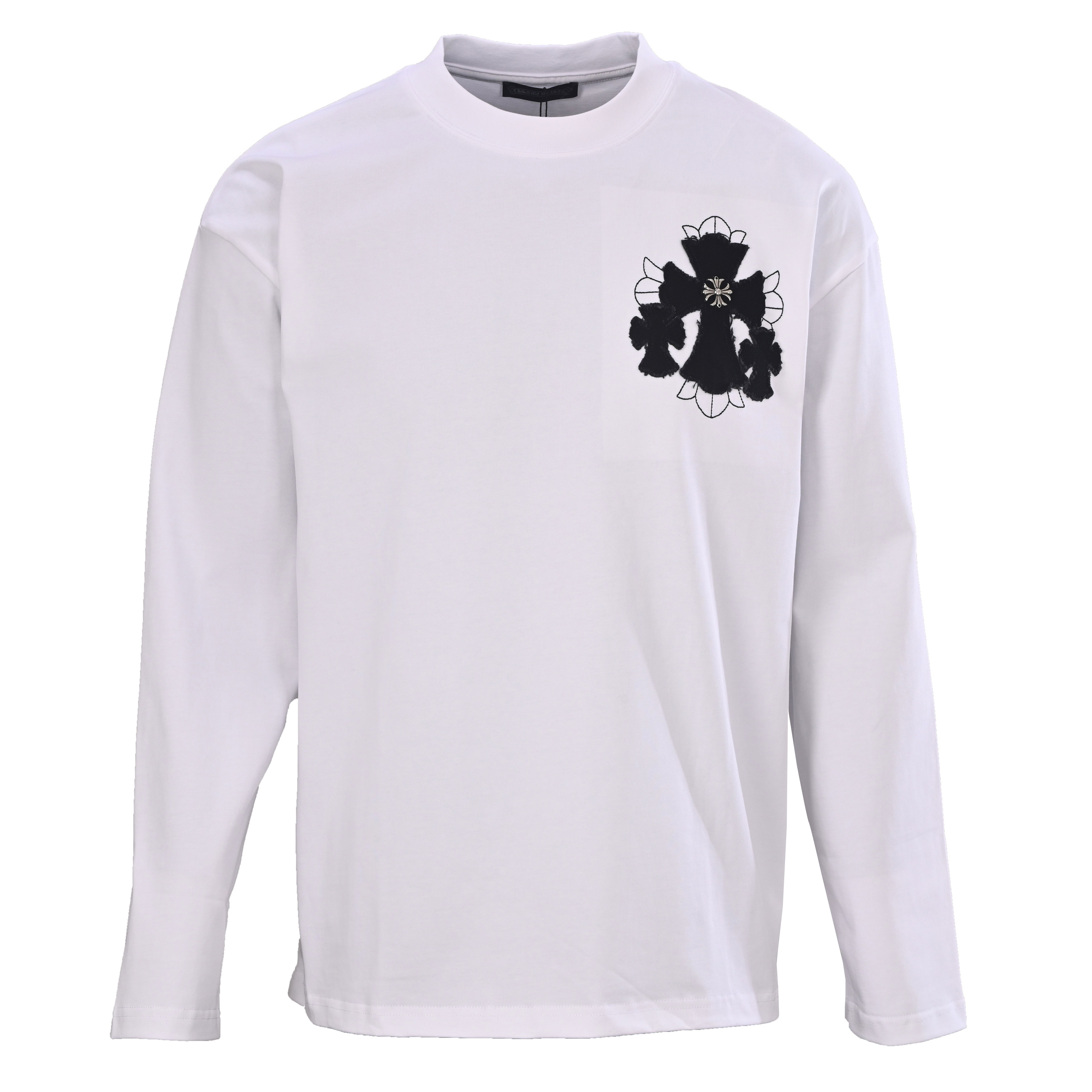 クロムハーツ クロスパッチ ロングスリーブTシャツ ブラック ホワイト 詳細画像 1