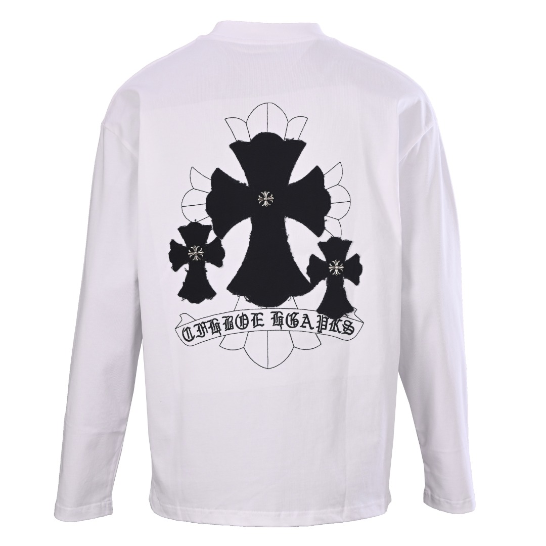 クロムハーツ クロスパッチ ロングスリーブTシャツ ブラック ホワイト 詳細画像 3