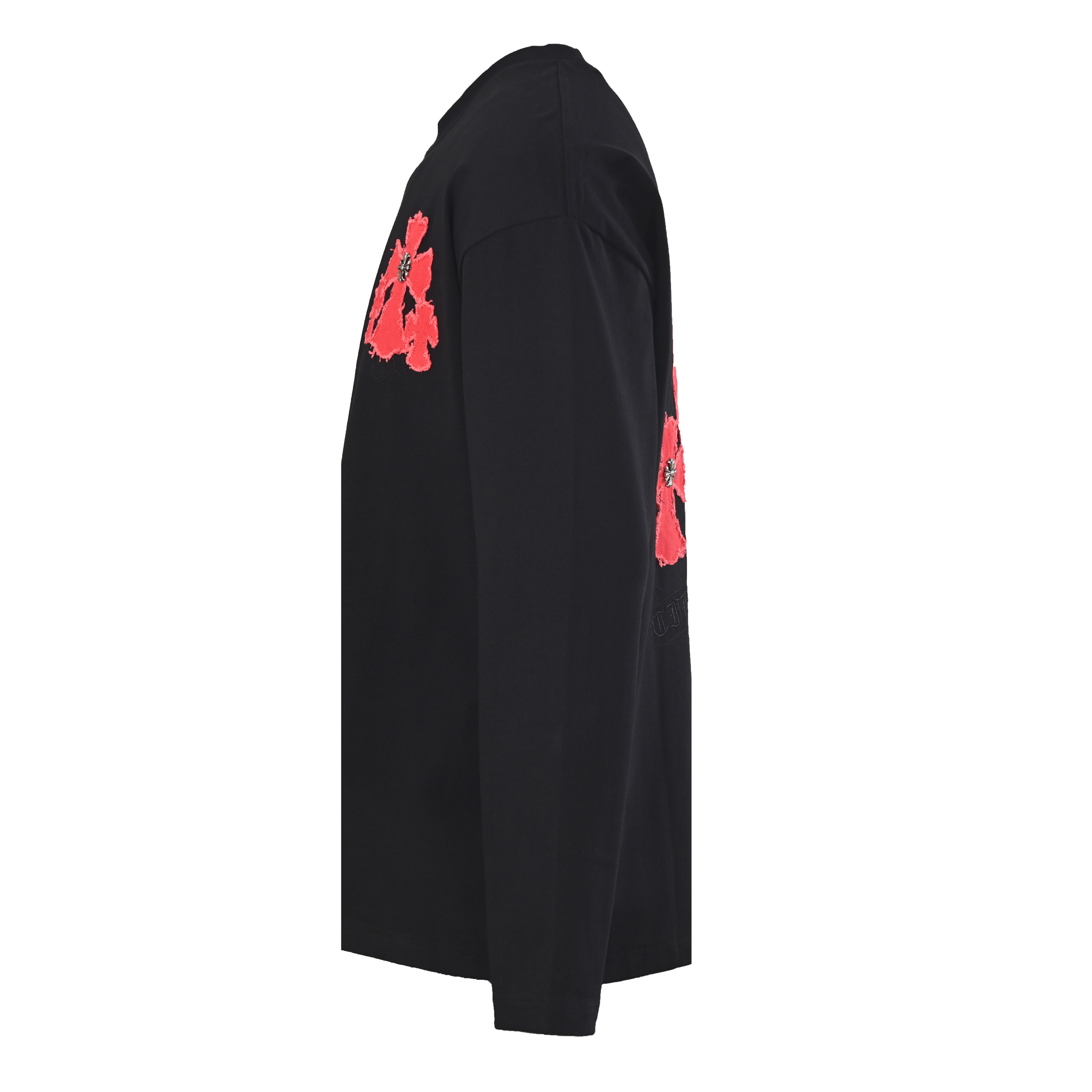 クロムハーツ レッドクロスパッチ 高目付 ドロップショルダー ロングスリーブTシャツ ブラック ホワイト 詳細画像 2
