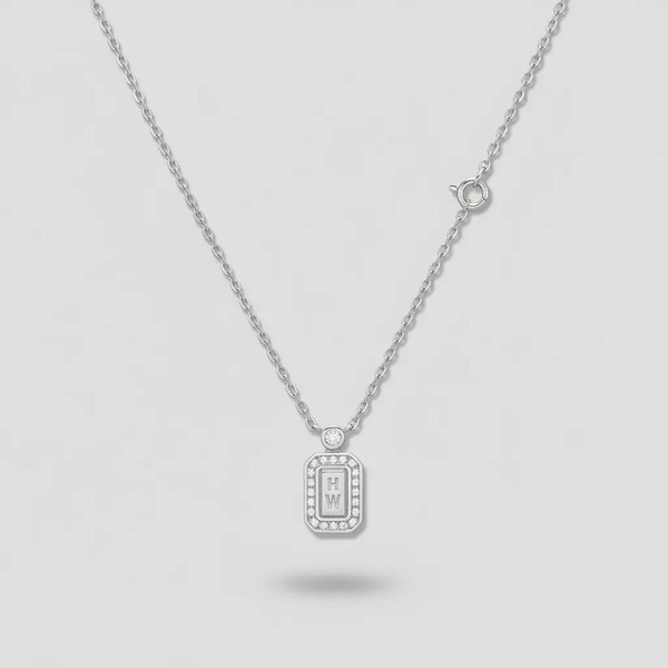 HW レター シングルストーン ネックレス プラチナカラー A7985