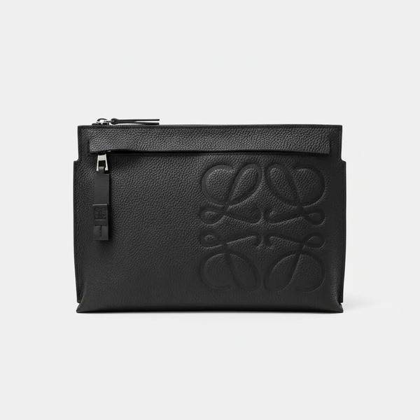 ロエベ T Pouch グレインカーフスキン アナグラム エンボス クラッチバッグ ブラック