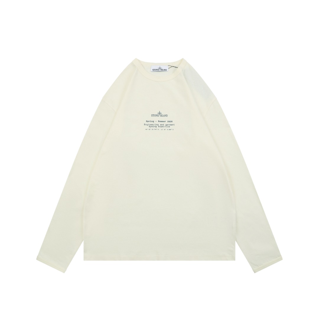 ストーンアイランド モトルドロゴプリント 長袖Tシャツ クリーム 詳細画像 1
