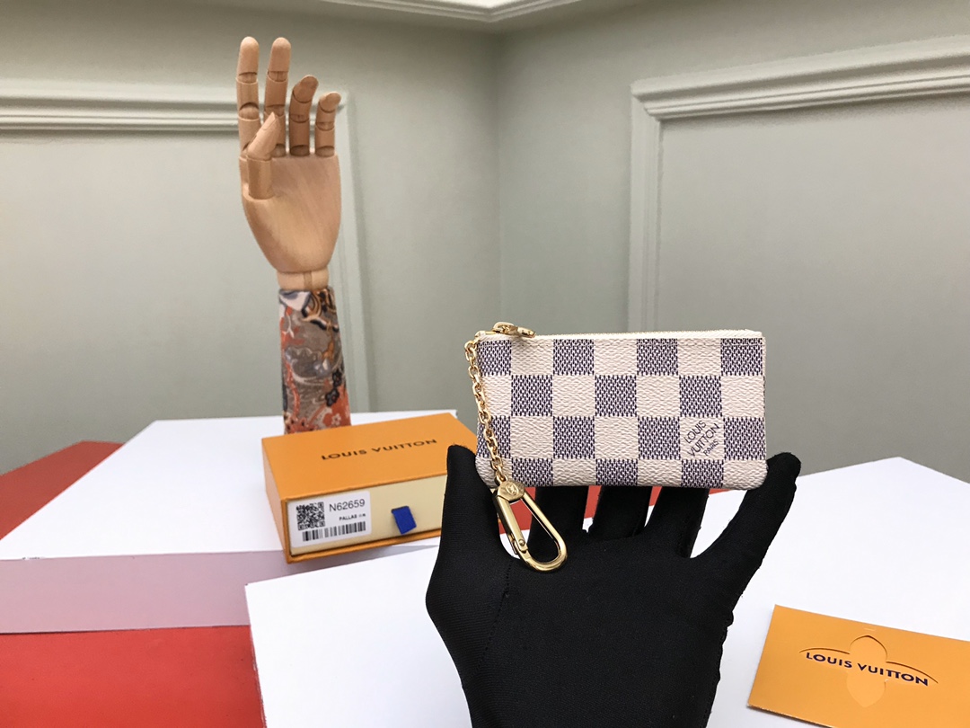 ルイ・ヴィトン ダミエ コイン＆キーポーチ アイボリー ネイビー 詳細画像 1