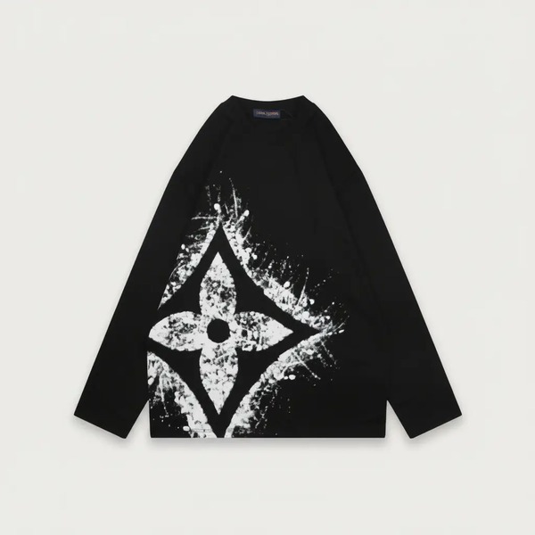 ルイ・ヴィトン スプレークローバープリント ロングTシャツ ブラック