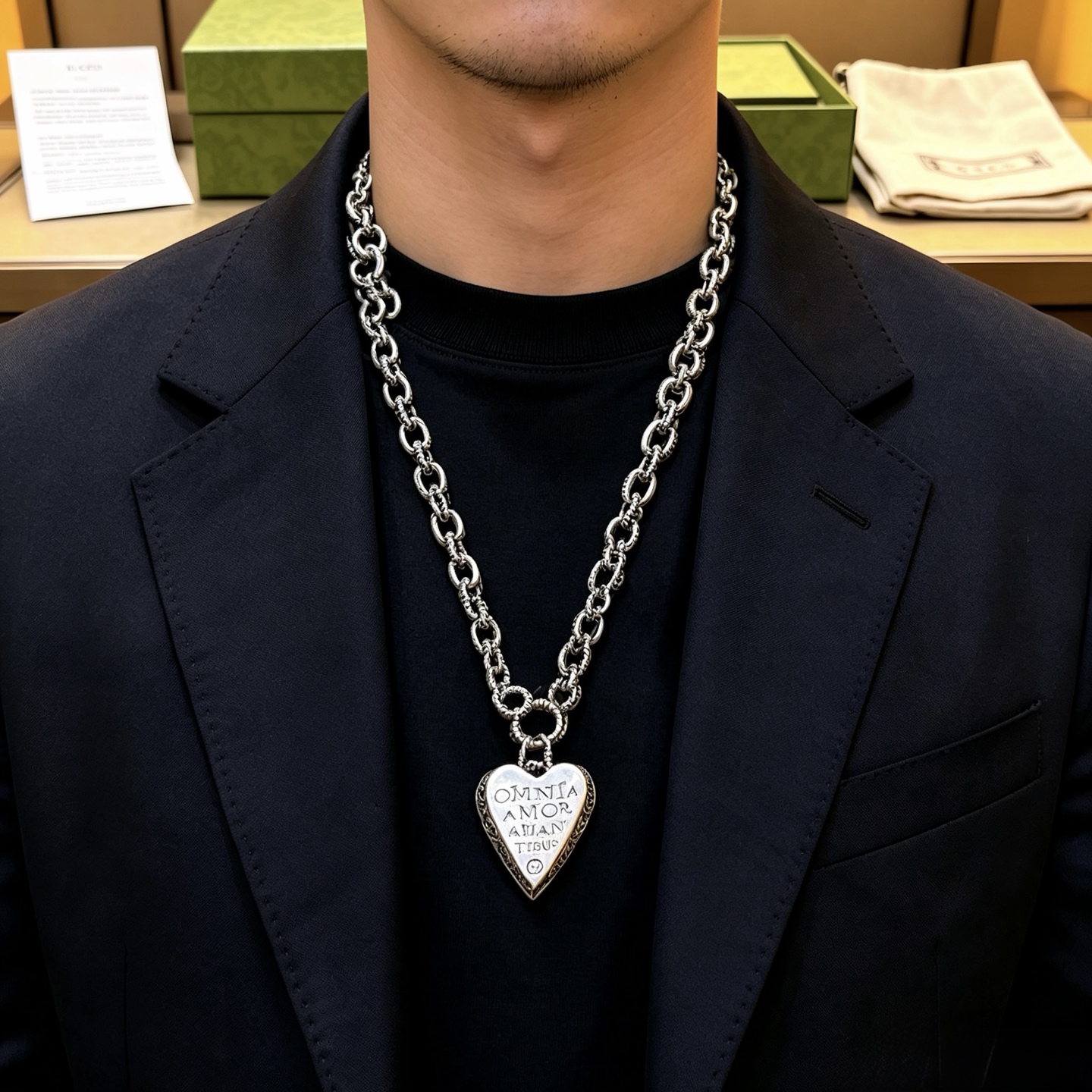 グッチ ダブルG ハートペンダント ネックレス シルバー 詳細画像 3